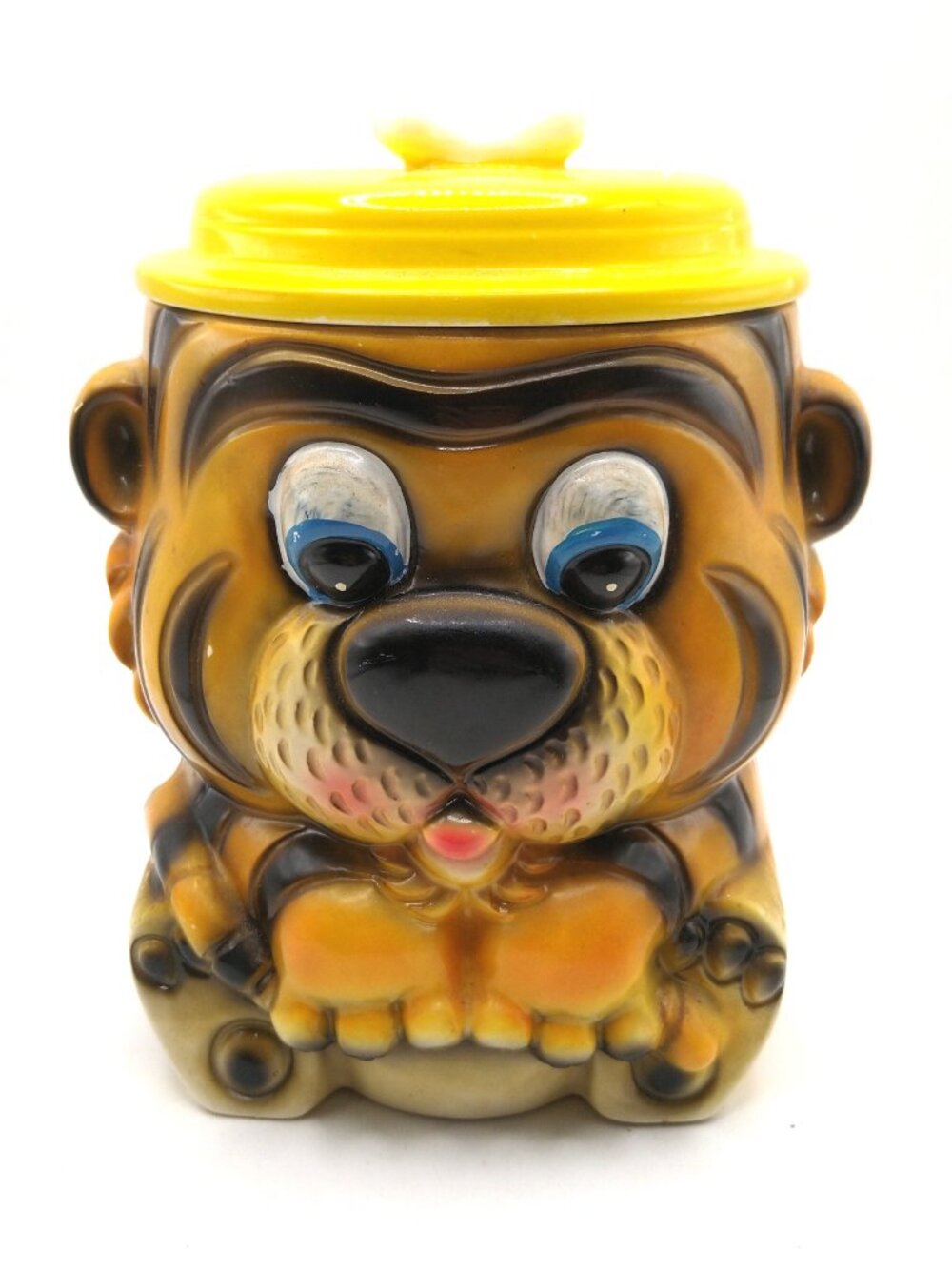 Vintage 1960's Brinn's Kitsch Tiger Ceramic Cookie Jar Made in Japan Mid Century